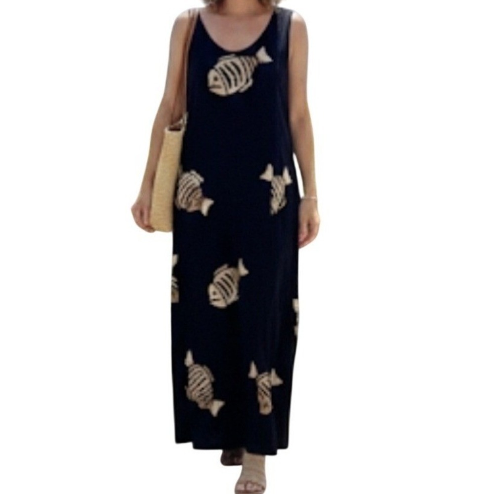Bali Batiks Womens Maxi Dress 100% Rayon Beach Flowy Boho Relaxed Resort Black S